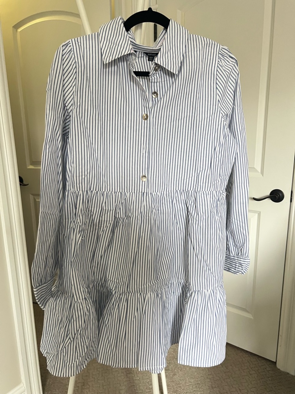 Buffalo David Bitton Blue and White Striped Long Sleeve Dress